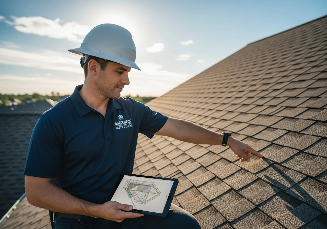 Roofing professional inspecting a roof