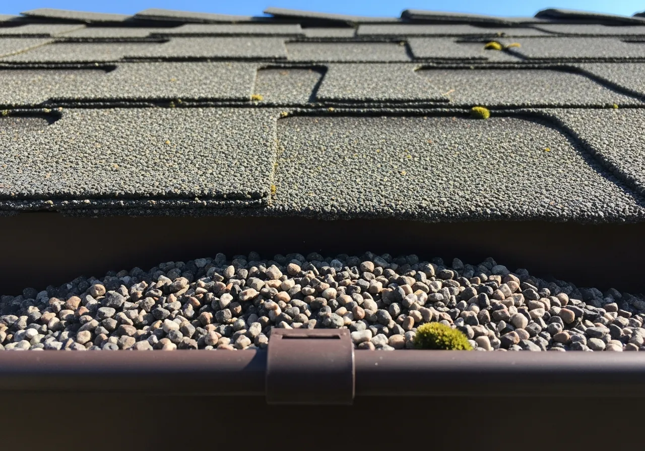 Granules collecting in a gutter